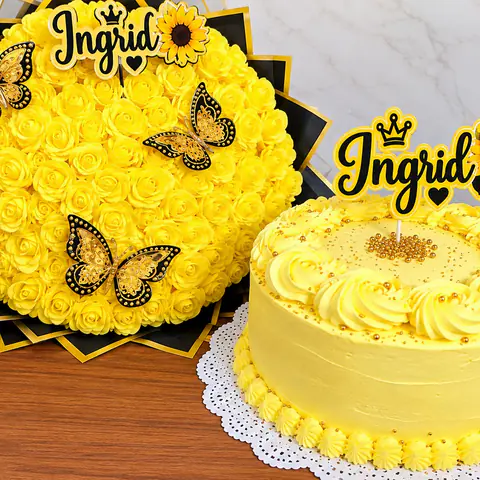Ramo de Rosas eternas y pastel personalizados